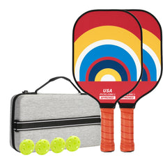Style 3 Colorful  Geometric Patterns Fiberglass Pickleball Paddle Set - 2 Paddles, 4 Balls, and Portable Carry Bag for Outdoor Play