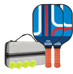 Style 4 Colorful  Geometric Patterns Fiberglass Pickleball Paddle Set - 2 Paddles, 4 Balls, and Portable Carry Bag for Outdoor Play