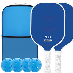 Blue Fiberglass Pickleball Paddle Set - 2 Minimalist Paddles, 4 Balls, and Carry Bag for Outdoor Play