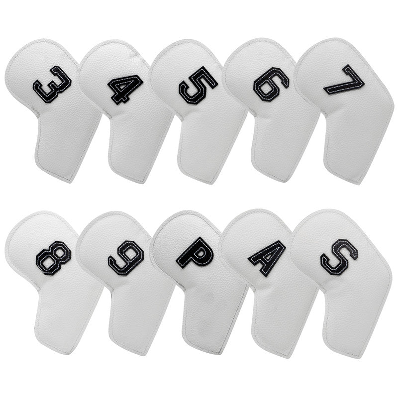 White Golf Iron Head Covers Set of 10 - Waterproof PU Leather Club Protectors with Embroidered Numbers (3-9, P, A, S)