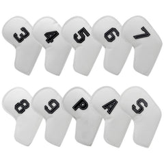 White Golf Iron Head Covers Set of 10 - Waterproof PU Leather Club Protectors with Embroidered Numbers (3-9, P, A, S)