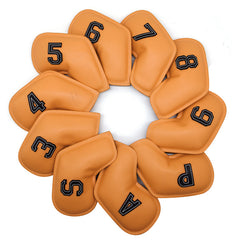 Yellow Golf Iron Head Covers Set of 10 - Waterproof PU Leather Club Protectors with Embroidered Numbers (3-9, P, A, S)