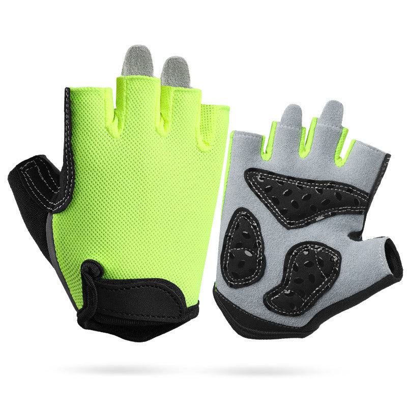 L Green Children's Summer Cycling Gloves - Breathable Half-Finger Non-Slip Fitness Training Gloves for Weightlifting