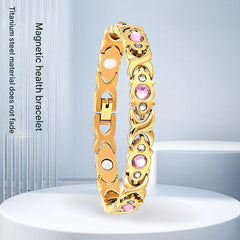 Magnetic Therapy Bracelet - Anti-Allergy Jewelry with Gemstone Design and Health Benefits(Silver Gold)