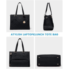 Stylish Quilted Laptop & Lunch Tote Bag , Water-Resistant with Insulated Compartment & Clutch(black)