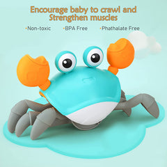 Interactive Crawling Crab Baby Toy with Music, Lights & Obstacle Avoidance(Pink)