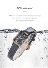 Rose gold case, white dial and black belt Ladies Quartz Watch - Classic Rectangular, Leather Band