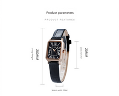 Rose gold case, white plate, red belt Ladies Quartz Watch - Classic Rectangular, Leather Band