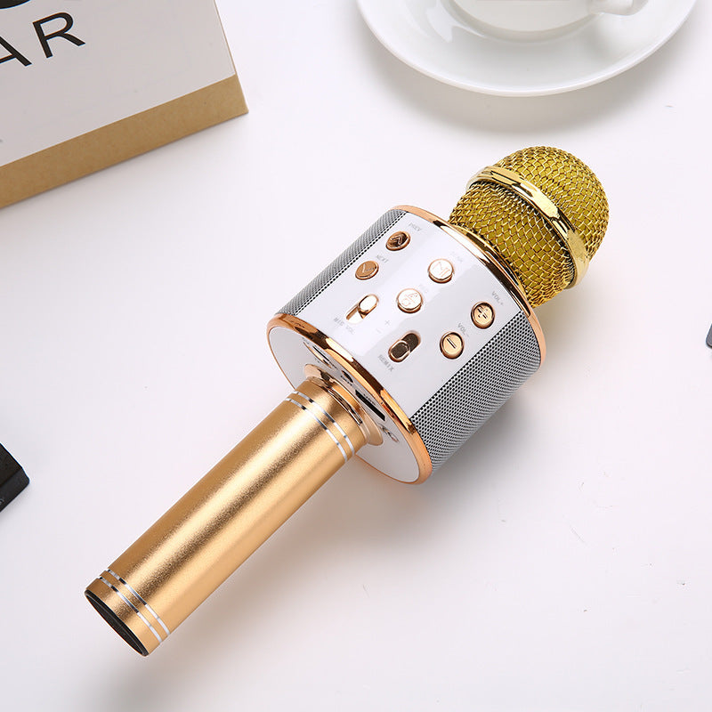 Gold Bluetooth 5.0 Karaoke Microphone for Family Entertainment