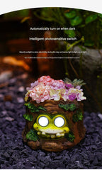 Frog Solar Light Planter - Resin Succulent Pot with Glowing Eyes (stone basin frog)