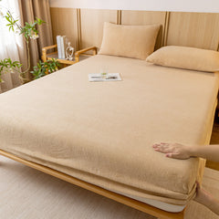 Khaki Plush Crystal Velvet Fitted Sheet - Ultra Soft, Warm & Thick for Winter (99x190+36cm)