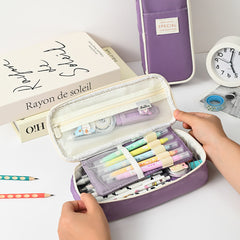 Green Large Capacity Expandable Pencil Case - Multi-Compartment Student Stationery Pouch (Only with pencil case)