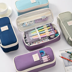 Light Blue Large Capacity Expandable Pencil Case - Multi-Compartment Student Stationery Pouch (Only with pencil case)