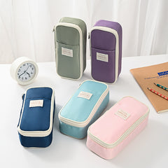 Dark Blue Large Capacity Expandable Pencil Case - Multi-Compartment Student Stationery Pouch (Only with pencil case)