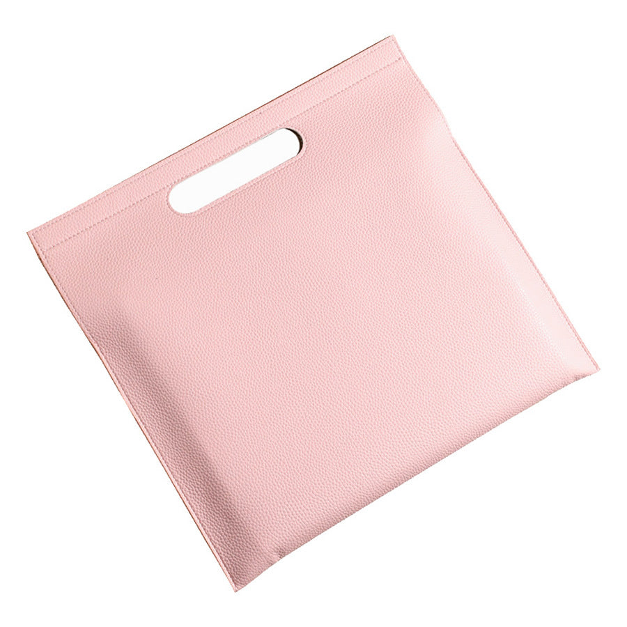 Light Pink Professional A4 PU Leather Document Bag - Waterproof Handheld File Folder Portfolio for Business & Conference
