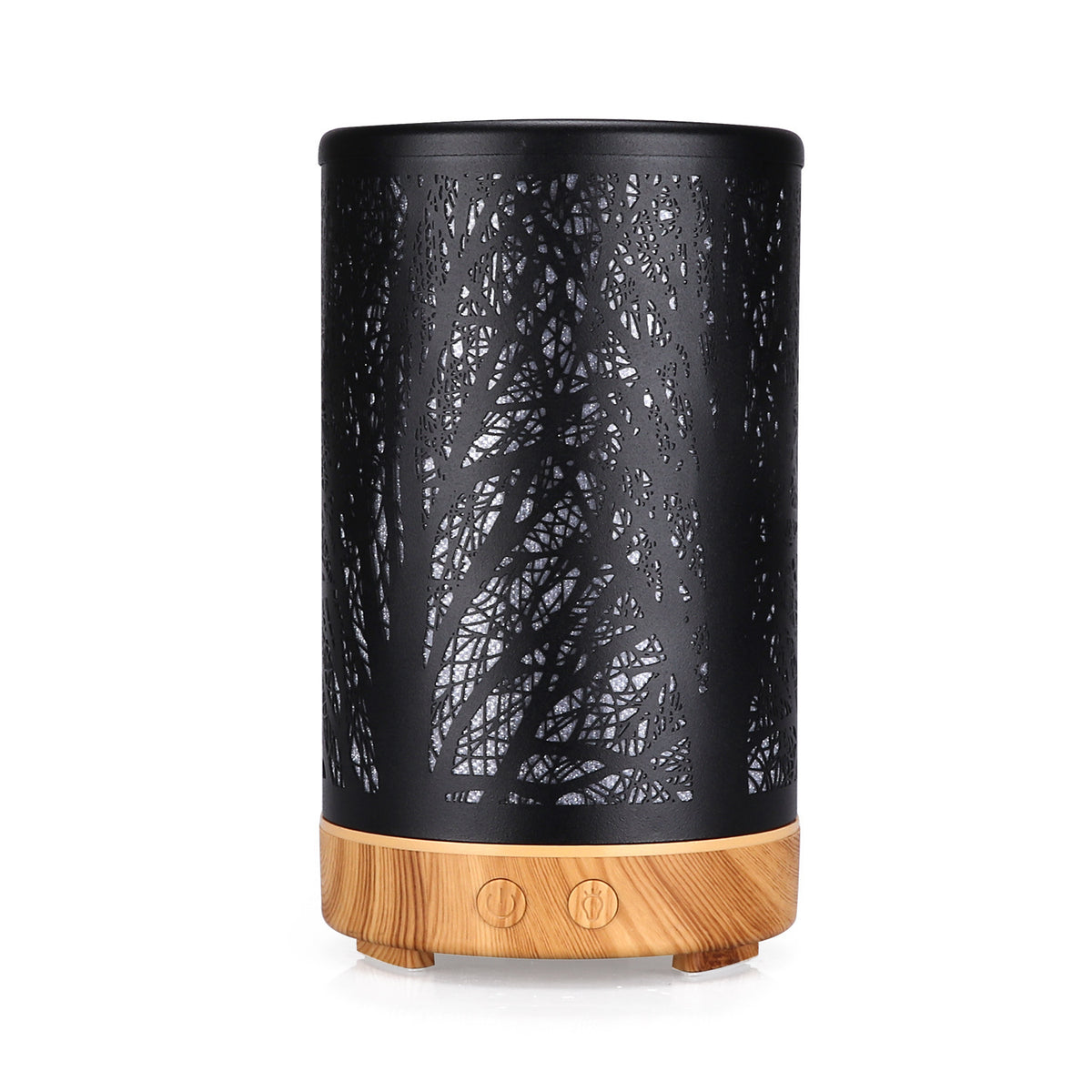 Khaki and Black Forest Design Iron Essential Oil Diffuser - 7 Color LED Ultrasonic Cool Mist Humidifier 100ml