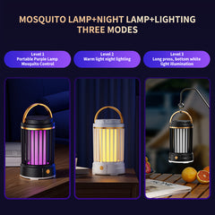 White Portable 3-in-1 Electric Mosquito Zapper Lamp - UV Bug Killer, Warm Night Light & Bright Lantern, USB Plug-in use