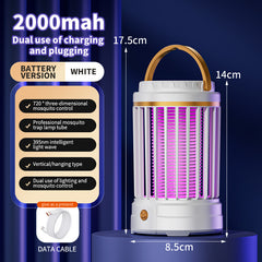 USB Rechargeable White Portable 3-in-1 Electric Mosquito Zapper Lamp - UV Bug Killer, Warm Night Light & Bright Lantern