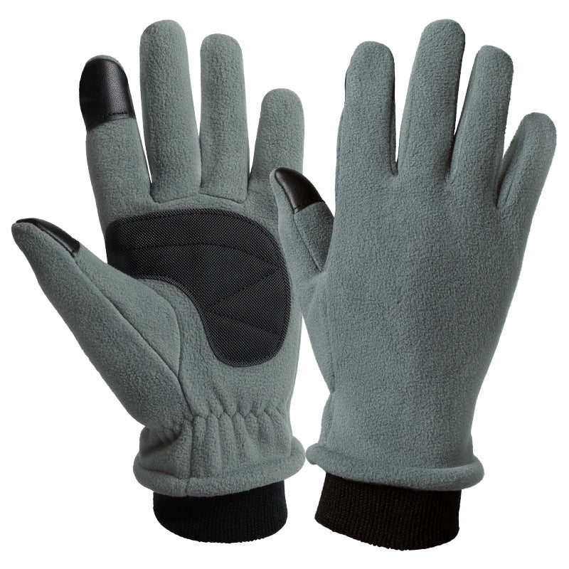 L Grey Warm Windproof Touchscreen Gloves - Anti-Slip Grip for Winter Cycling & Outdoor Sports