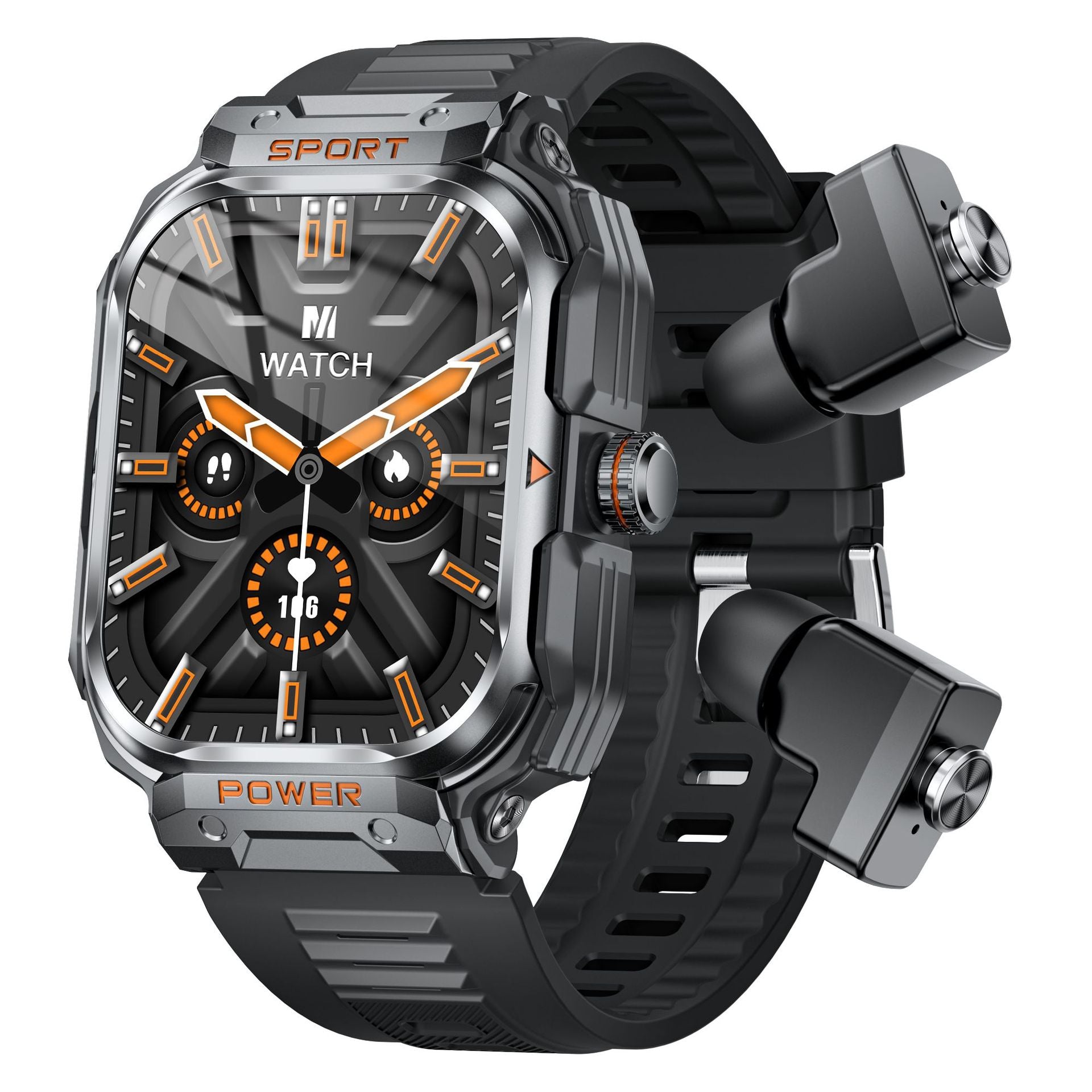 Black 2-in-1 Smartwatch with Earbuds and 2.01-Inch HD Screen for Sports