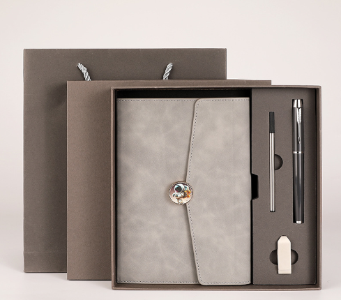 Grey Premium A5 Three-Fold Notebook Gift Set with 16GB USB and Pen