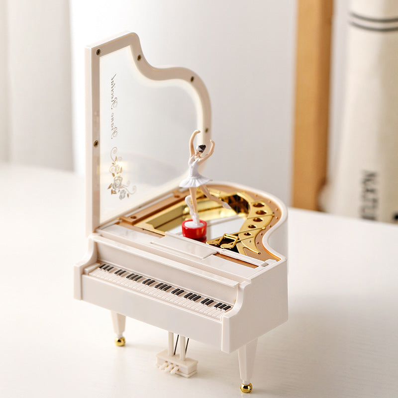 Classical Grand Piano Music Box with Dancing Ballerina(Dancing girl version - white)