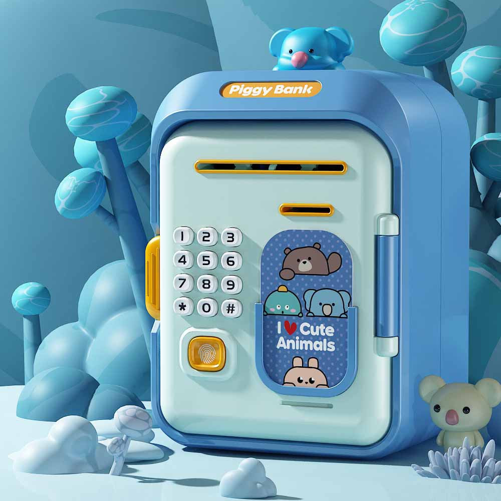 Interactive Kids' Piggy Bank Safe with Music, Stories & Password Lock(blue)
