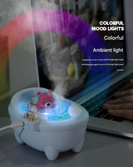 Adorable Bathtub Humidifier with Colorful Night Light - USB-C, 340ml, Auto Shut-Off(Green Dragon)