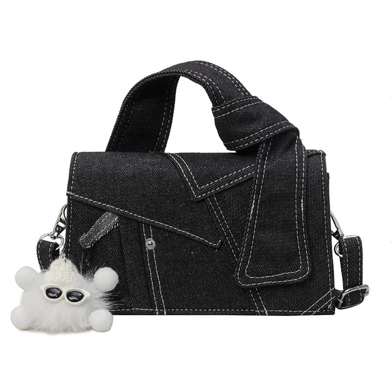 Chic Patchwork Denim Handbag - Versatile Crossbody, Shoulder & Top-Handle Bag(black)