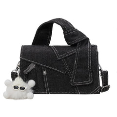Chic Patchwork Denim Handbag - Versatile Crossbody, Shoulder & Top-Handle Bag(black)