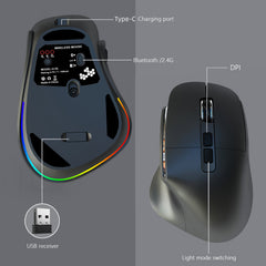 Ergonomic Vertical Wireless Mouse - Dual Mode (2.4G + Bluetooth), RGB Light, Rechargeable 500mAh Battery(Blue)