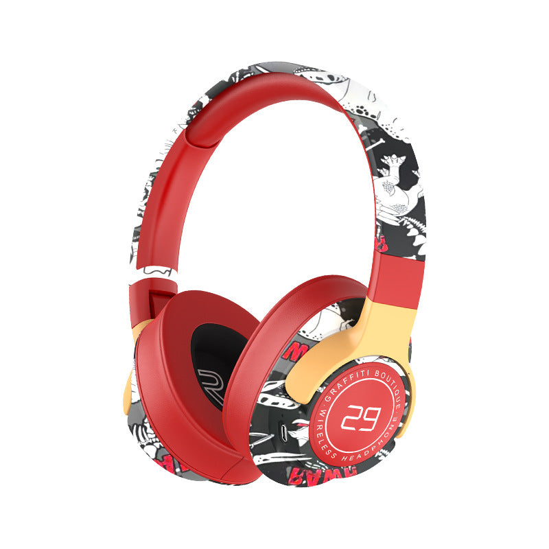 Trendy Graffiti Wireless Over-Ear Headphones - Bluetooth 5.1, HIFI 360 Surround Sound, 12H Playtime, Low Latency(red)
