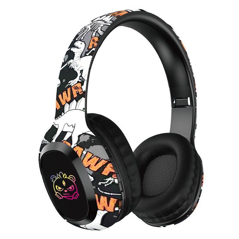 Wireless Over-Ear Headphones with Graffiti Design - Bluetooth 5.3, HIFI Sound, RGB Light, 8H Playtime(black)