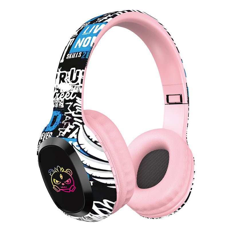 Wireless Over-Ear Headphones with Graffiti Design - Bluetooth 5.3, HIFI Sound, RGB Light, 8H Playtime(pink)