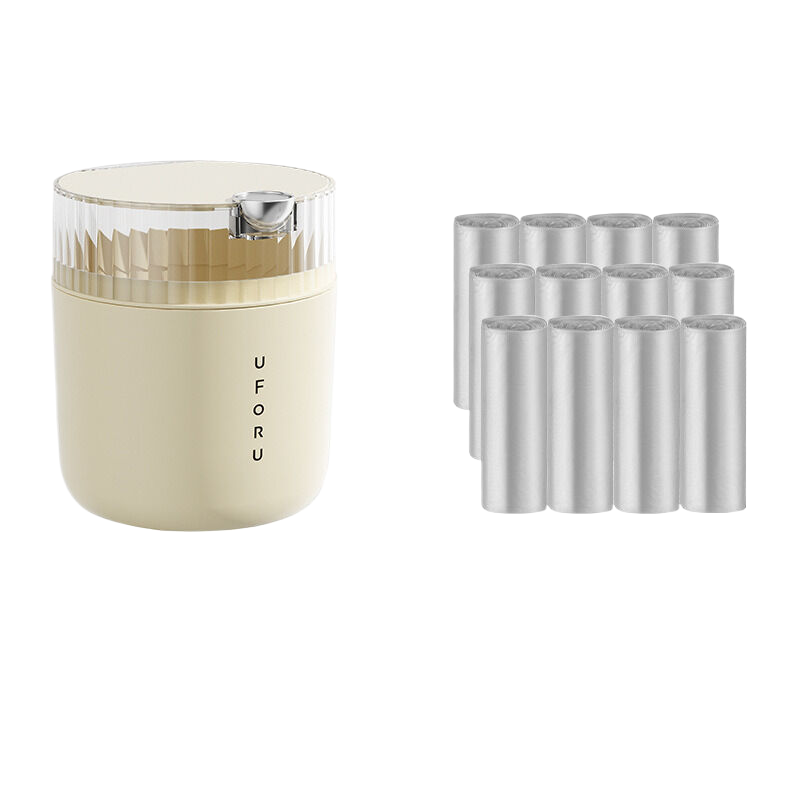 Cream white desktop garbage bin (standard 12 roll garbage bag) 14cm * 15cm (including button) * 16cm