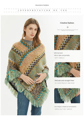 Wine red Lightweight Chevron Knit Poncho for Women - Elegant Fringed Shawl Wrap