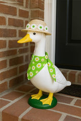 2 Sets Khaki and Green Daisy Delight Porch Goose & Small Pet Costume - 2 Summer Straw Hat & 2 Floral Bandana Set