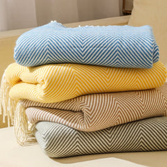 Blue Elegant Herringbone Tassel Throw Blanket - Large Acrylic Faux Cashmere Soft Cozy Blanket for Sofa, Bed & Decor (130x240cm)