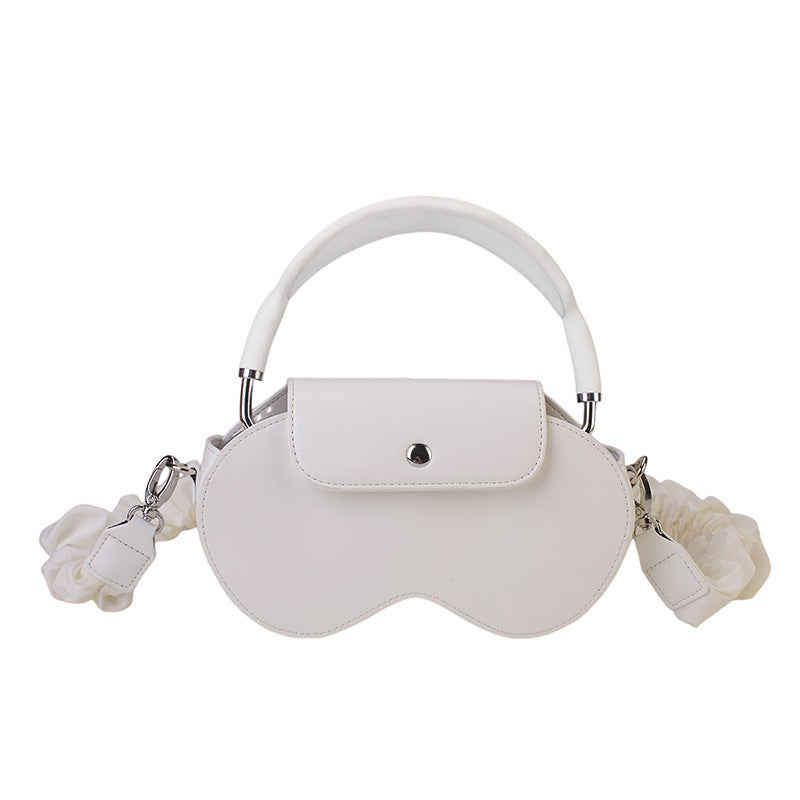 White Chic PU Leather Crossbody Storage Bag for Apple AirPods Max - Protective Case with Ruched Fabric Strap & Top Handle