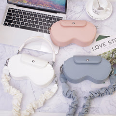 White Chic PU Leather Crossbody Storage Bag for Apple AirPods Max - Protective Case with Ruched Fabric Strap & Top Handle