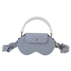 Blue Chic PU Leather Crossbody Storage Bag for Apple AirPods Max - Protective Case with Ruched Fabric Strap & Top Handle