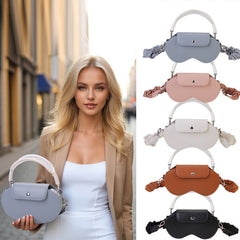 Blue Chic PU Leather Crossbody Storage Bag for Apple AirPods Max - Protective Case with Ruched Fabric Strap & Top Handle
