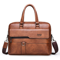 Brown Men's PU Leather Briefcase - Vintage Style Laptop Messenger Bag, Crossbody Satchel for Business & Casual