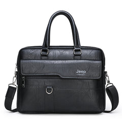 Black Men's PU Leather Briefcase - Vintage Style Laptop Messenger Bag, Crossbody Satchel for Business & Casual