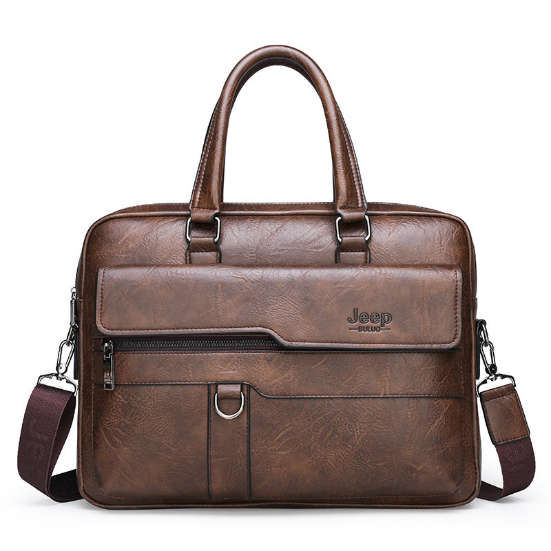 Coffee Men's PU Leather Briefcase - Vintage Style Laptop Messenger Bag, Crossbody Satchel for Business & Casual