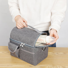 2 Pcs Pink Premium Double Layer Insulated Lunch Bag - 8.4L Thermal Cooler Tote with Shoulder Strap