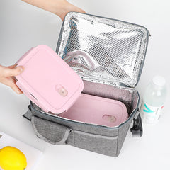 2 Pcs Pink Premium Double Layer Insulated Lunch Bag - 8.4L Thermal Cooler Tote with Shoulder Strap