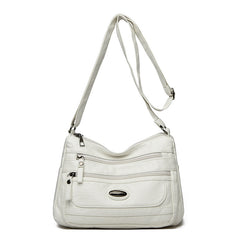 White Women's Soft Washed PU Leather Crossbody Bag - Multi-Pocket Casual Shoulder Purse for Everyday Organization