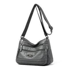 White Women's Soft Washed PU Leather Crossbody Bag - Multi-Pocket Casual Shoulder Purse for Everyday Organization