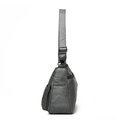 Grey Women's Soft Washed PU Leather Crossbody Bag - Multi-Pocket Casual Shoulder Purse for Everyday Organization